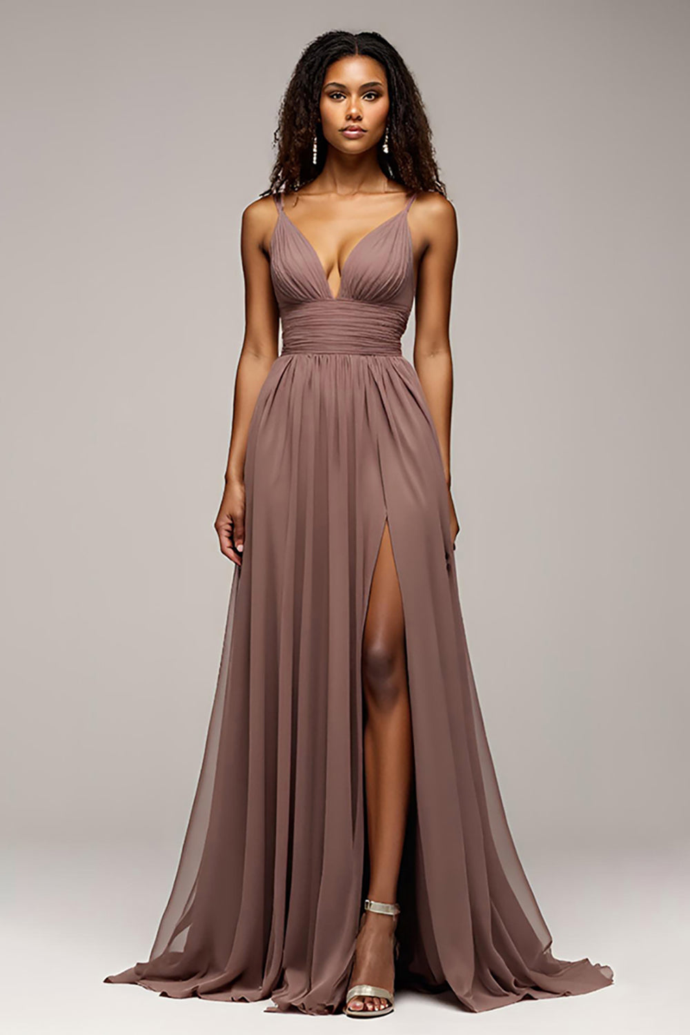 Dusk V-Ausschnitt A Linie Langes Abendkleid mit Schlitz