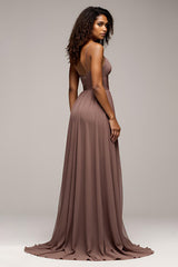 Dusk V-Ausschnitt A Linie Langes Abendkleid mit Schlitz