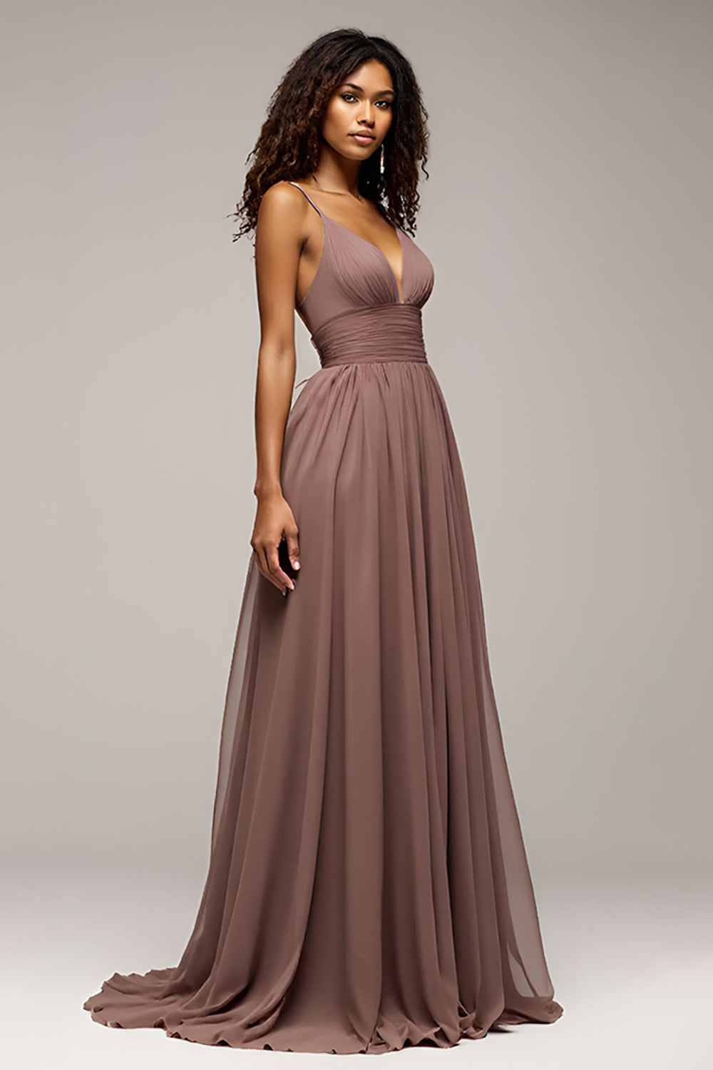 Dusk V-Ausschnitt A Linie Langes Abendkleid mit Schlitz