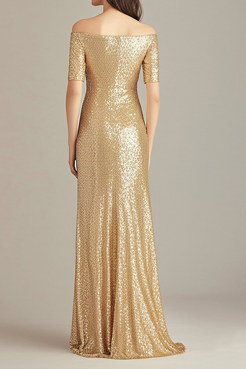Goldenes Schulterfreies Etui Ballkleid mit Pailletten