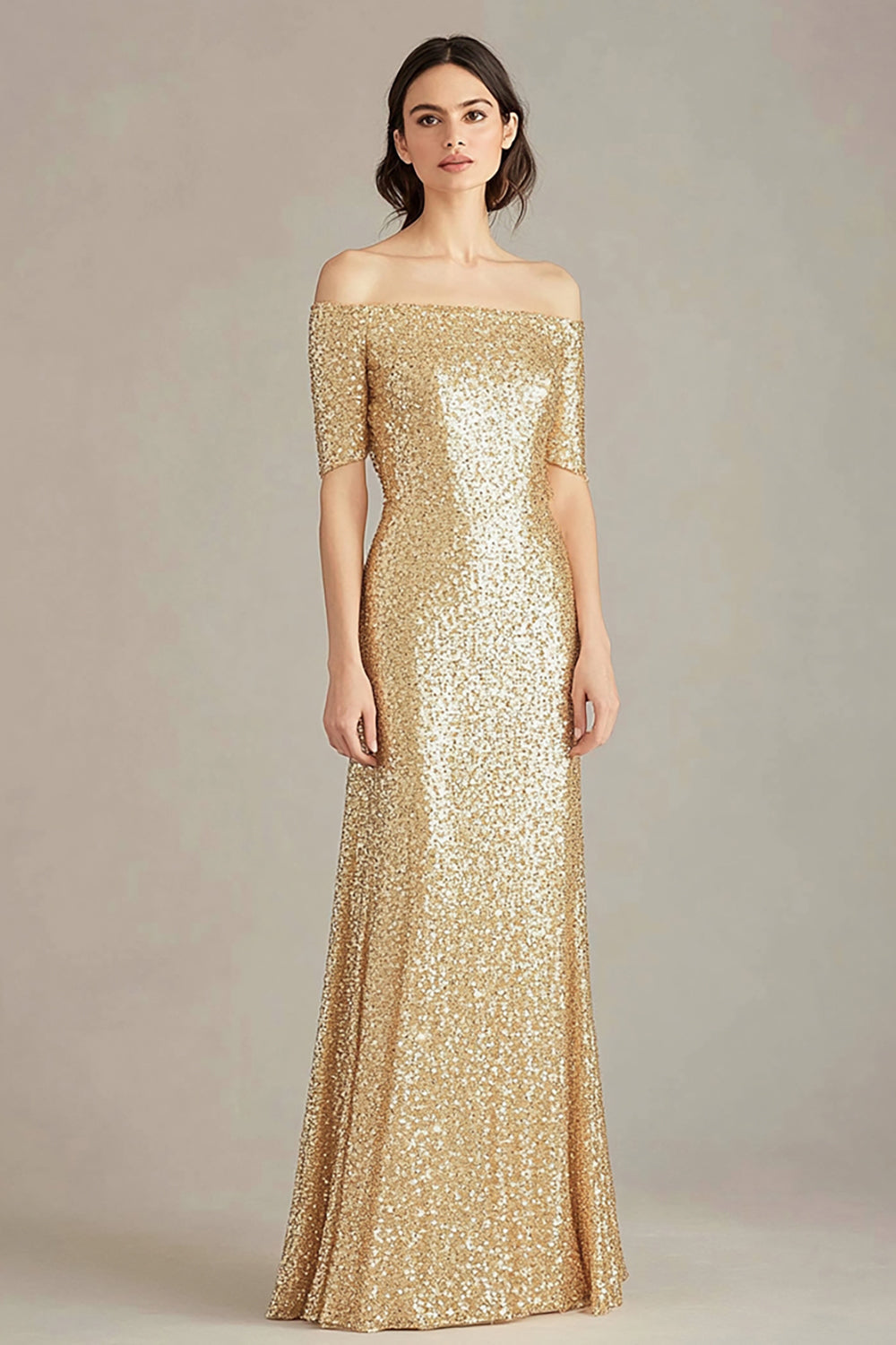 Goldenes Schulterfreies Etui Ballkleid mit Pailletten