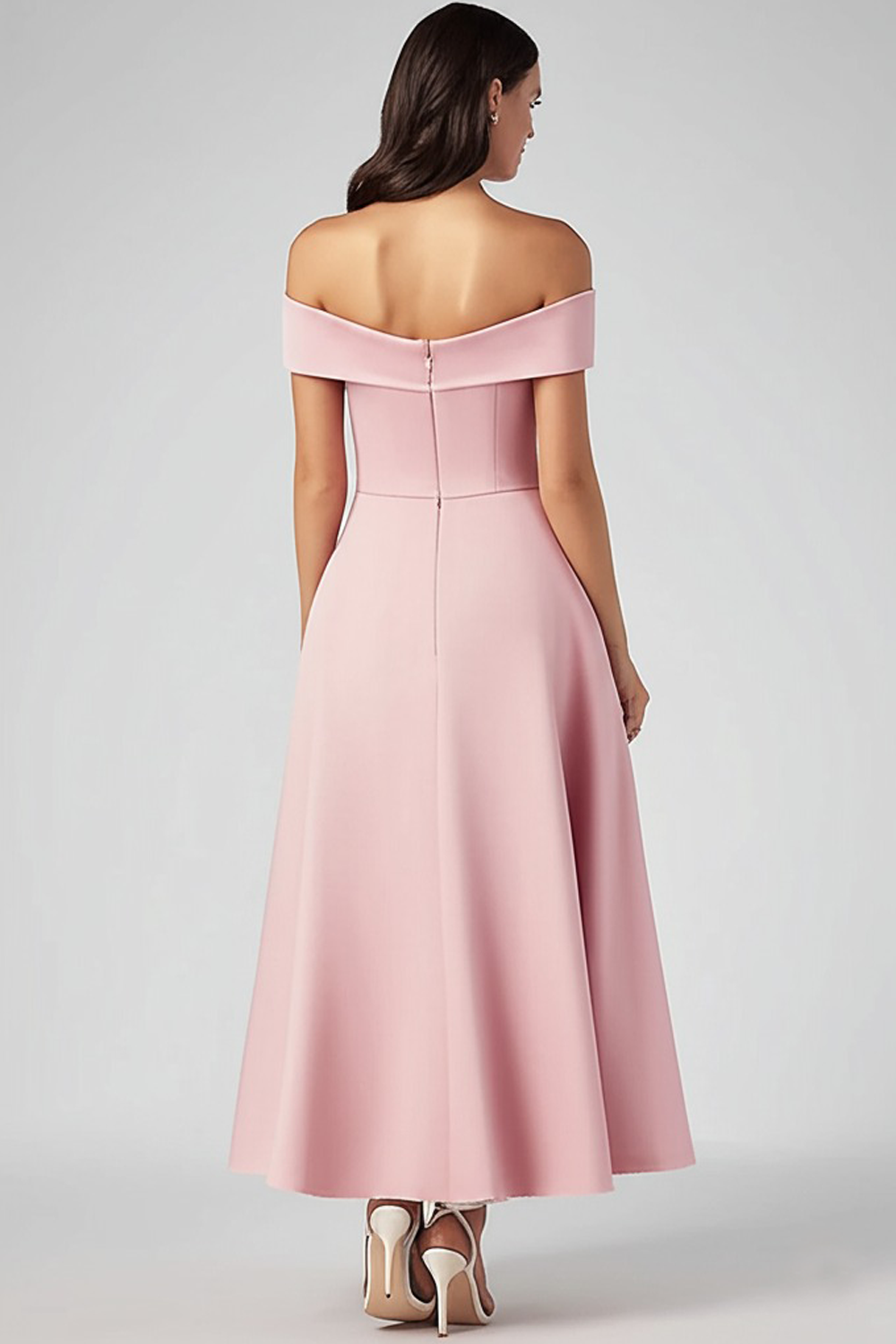 Rosa Schulterfreies Satin Partykleid in A-Linie