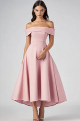 Rosa Schulterfreies Satin Partykleid in A-Linie