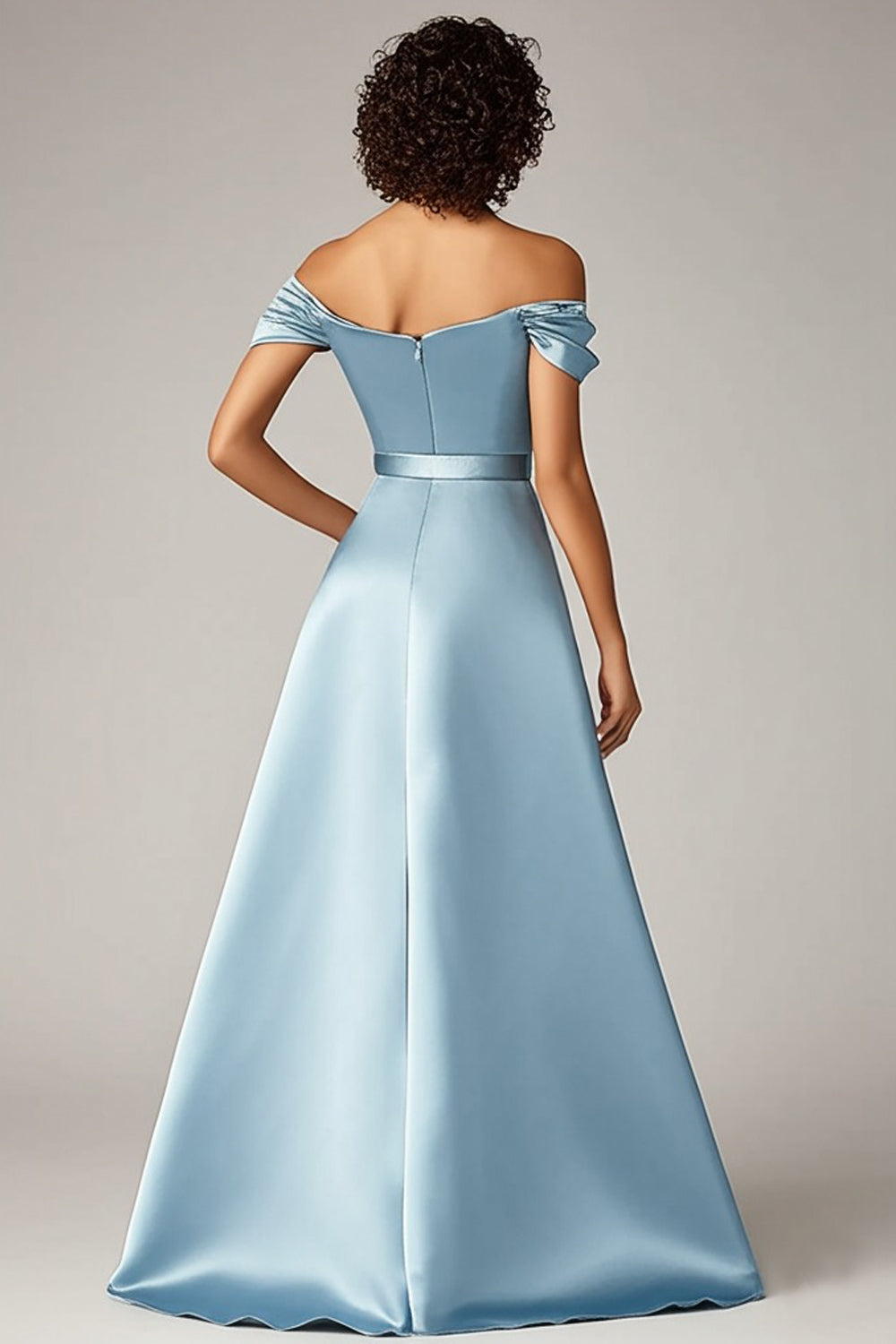 Himmelblaues Schulterfreies Satin Ballkleid in A-Linie