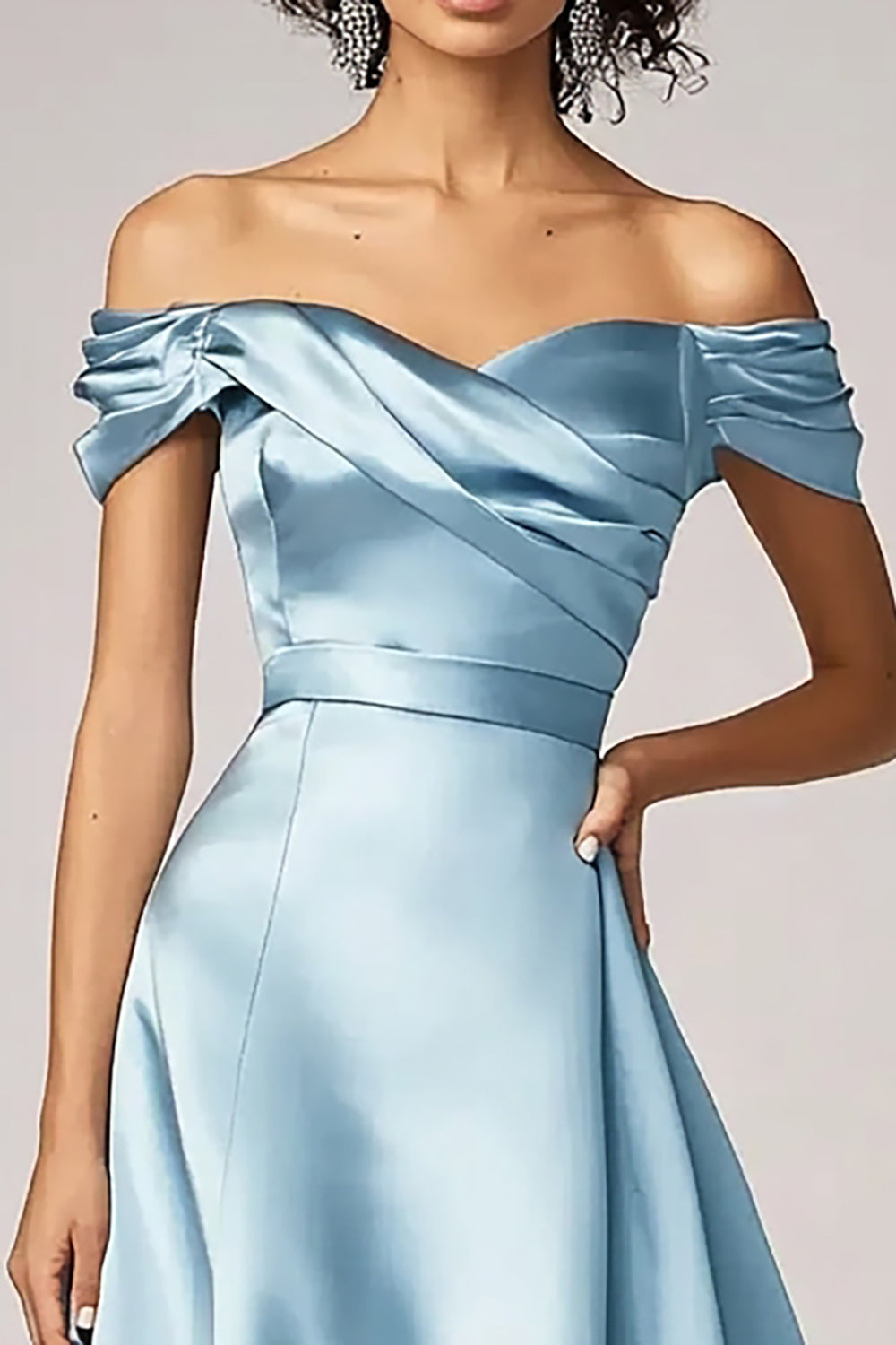 Himmelblaues Schulterfreies Satin Ballkleid in A-Linie
