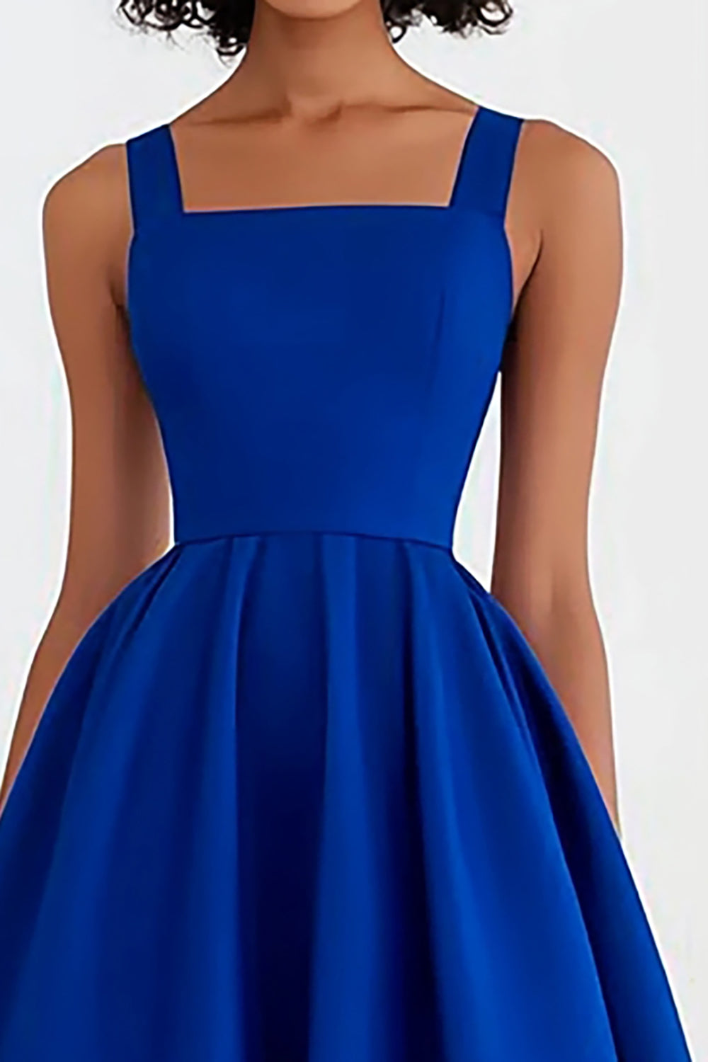 Königsblaues Gerafftes Midi Partykleid mit quadratischem Ausschnitt und Rüschen