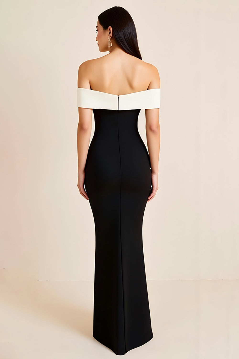 Mermaid Schulterfreies Satin Langes Schwarzes Krawattenkleid