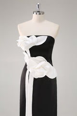 Schwarzes Trägerloses Hochzeitsgastkleid mit 3D-Blumen