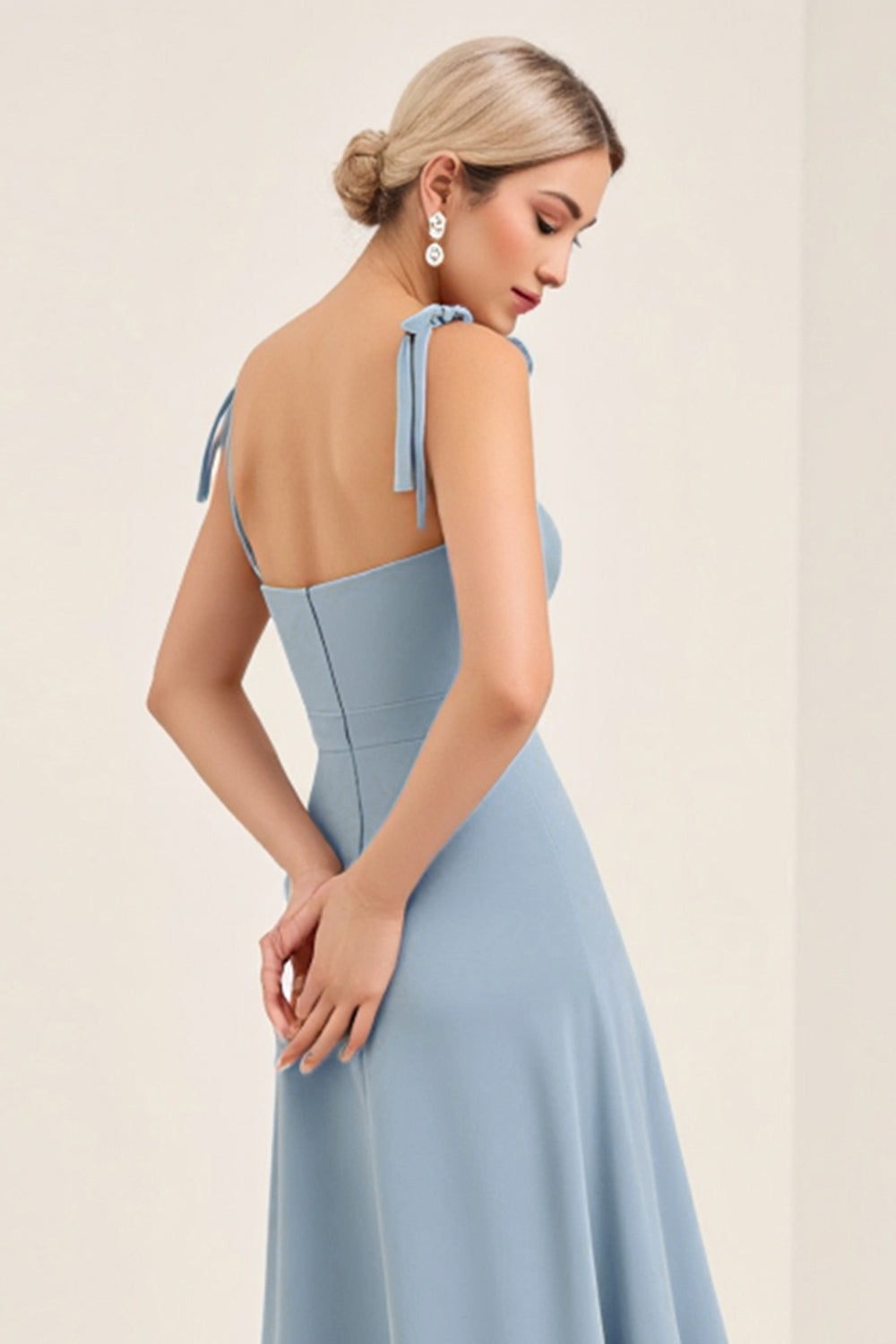A Line Himmelblaues Chiffon Spaghettiträger Langes Brautjungfernkleid