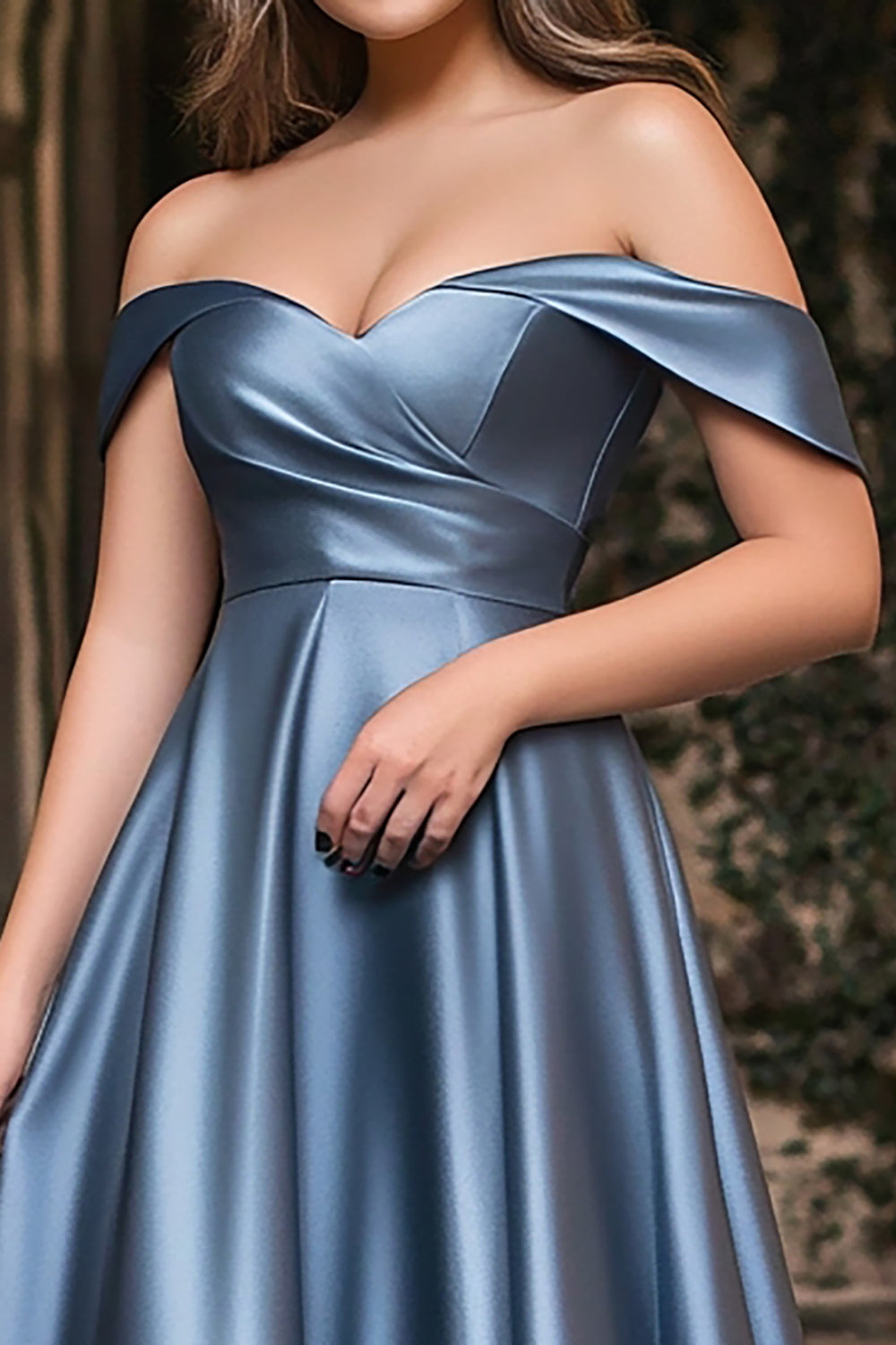 A Linie Staubblaues Schulterfreies Plissee Übergröße Langes Ballkleid