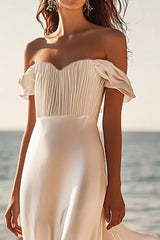 Schulterfreies Etui Satin Langes Standesamtkleid