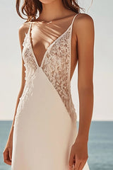 Spaghettiträger Etui Satin Spitze Standesamtkleid