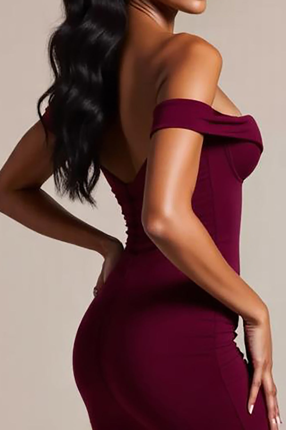 Burgundy Meerjungfrau Schulterfreies Langes Ballkleid
