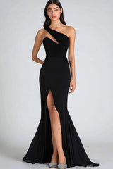 Einschulteriges Schwarzes Meerjungfrauen Ballkleid aus Chiffon
