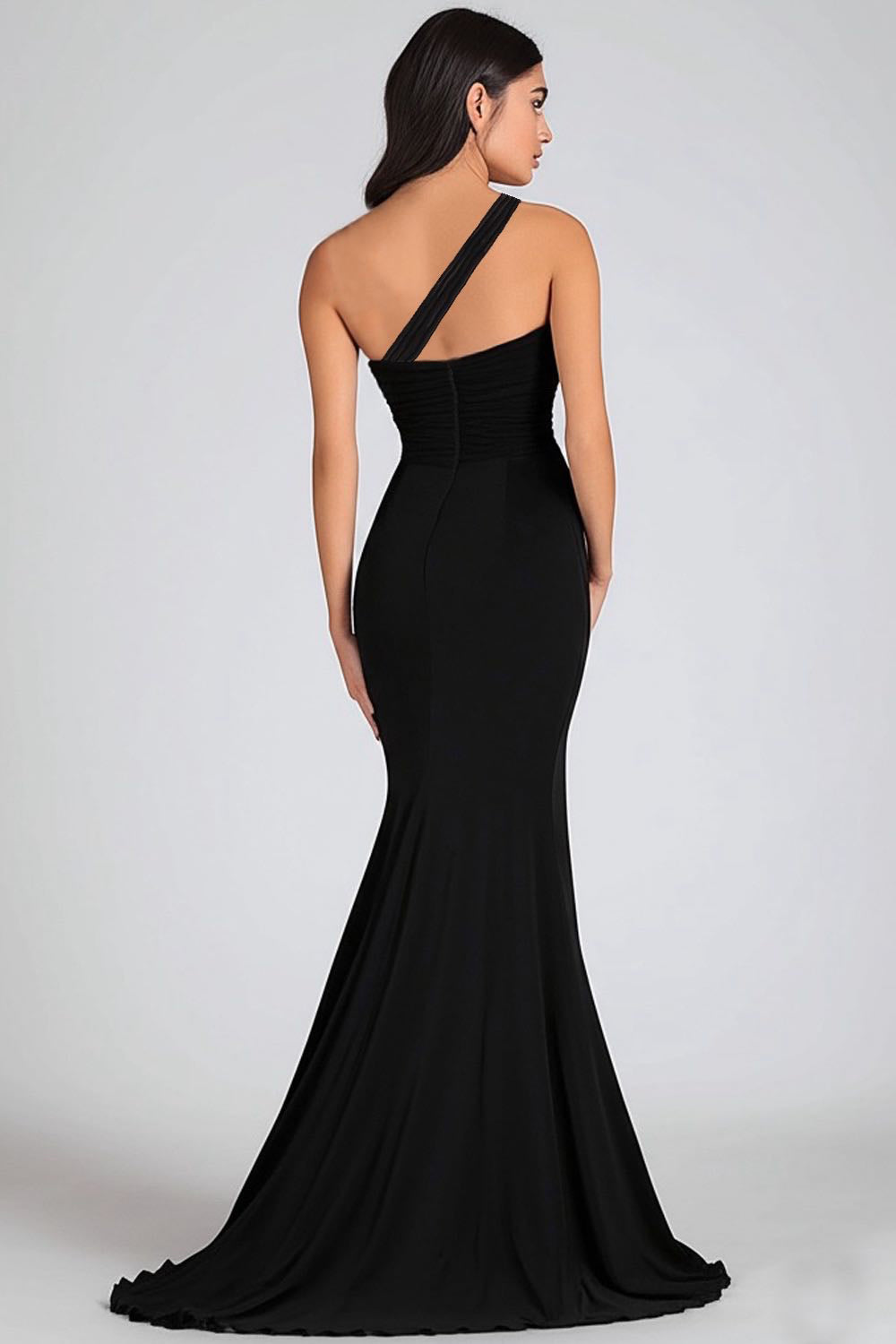 Einschulteriges Schwarzes Meerjungfrauen Ballkleid aus Chiffon