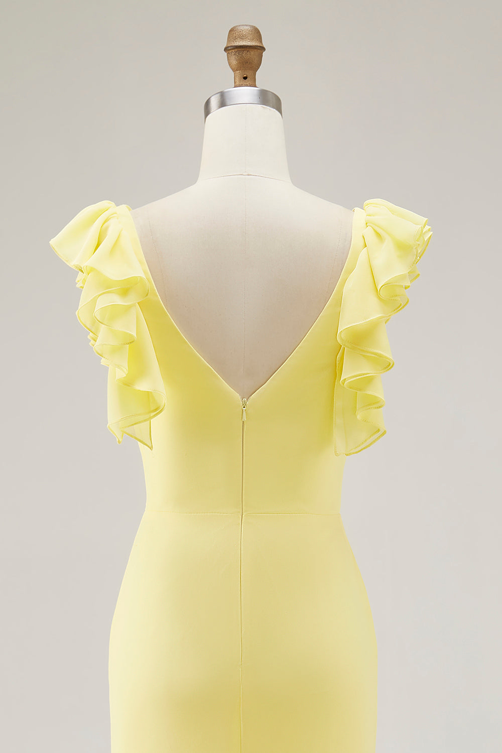 Gelbes Meerjungfrauen V-Ausschnitt Rüschen Abendkleid mit Schlitz