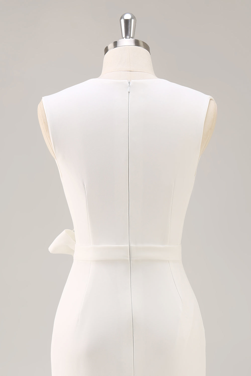 Weißes V-Ausschnitt Satin Standesamtkleid mit Gürtel