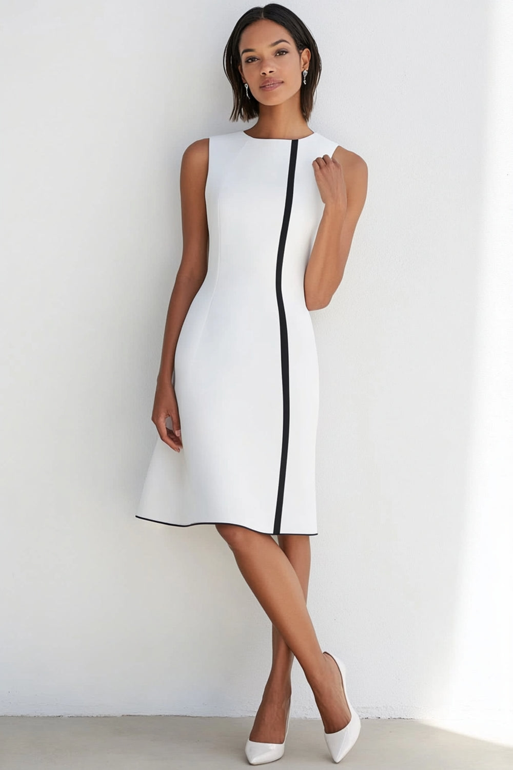 Weißes A-Linie Ärmelloses Standesamtkleid aus Satin
