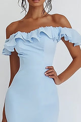 Meerjungfrau Himmelblaues Schulterfreies Rüschen Langes Ballkleid