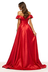 A-Linie Schulterfreies Rotes Ballkleid mit Schlitz