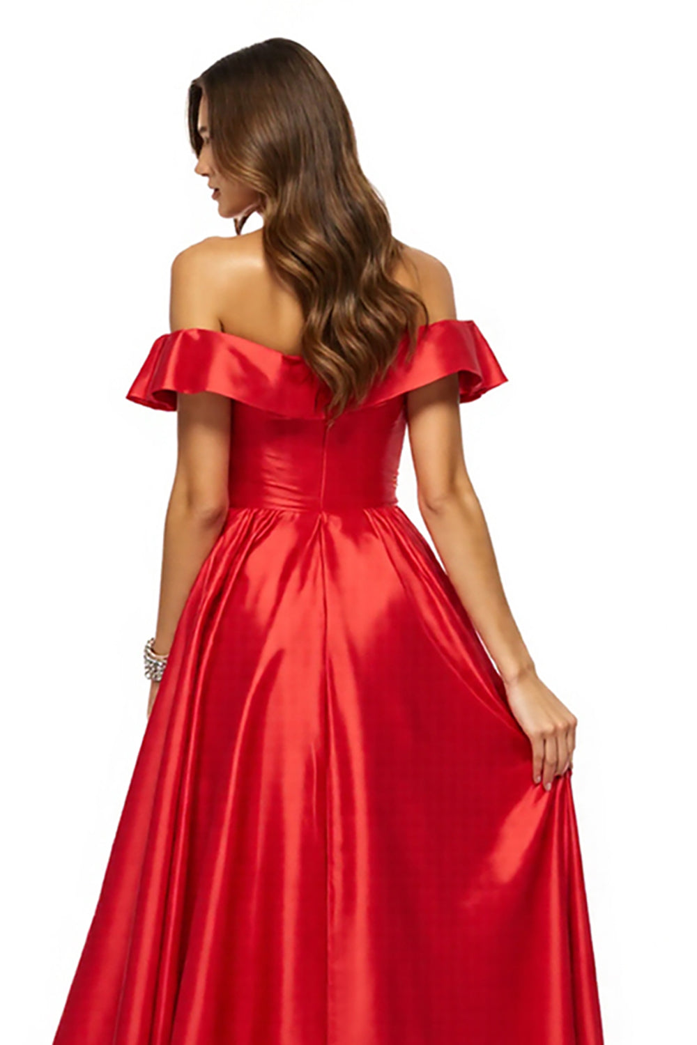 A-Linie Schulterfreies Rotes Ballkleid mit Schlitz