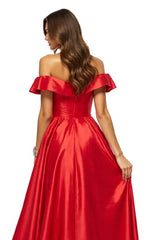 A-Linie Schulterfreies Rotes Ballkleid mit Schlitz