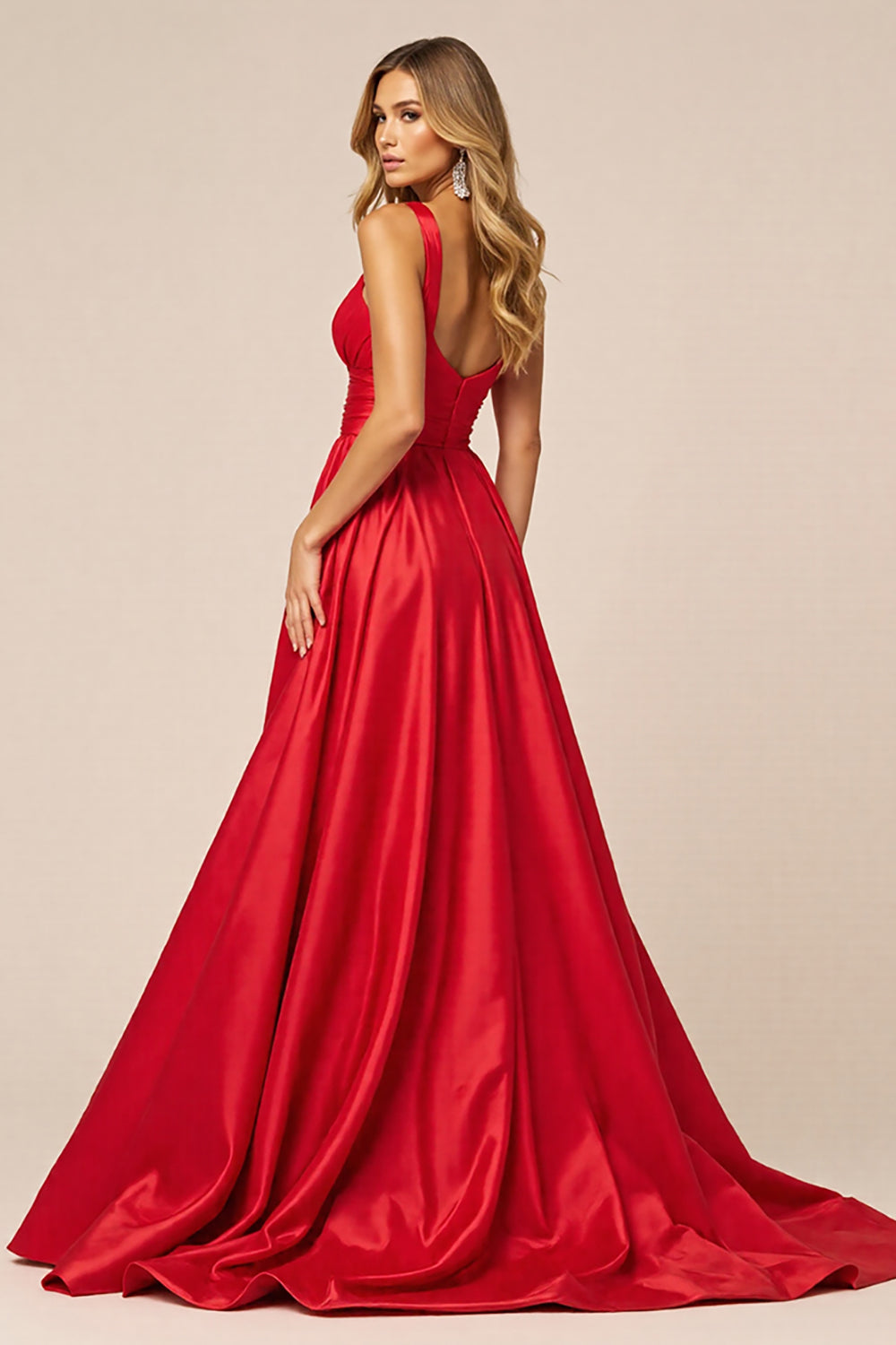 Rotes A-Linie Spaghettiträger Ballkleid mit Schlitz