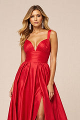 Rotes A-Linie Spaghettiträger Ballkleid mit Schlitz