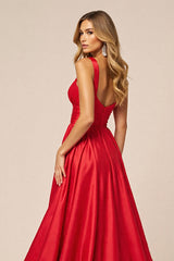 Rotes A-Linie Spaghettiträger Ballkleid mit Schlitz