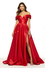Rotes Schulterfreies Langes Ballkleid in A-Linie