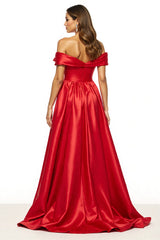 Rotes Schulterfreies Langes Ballkleid in A-Linie