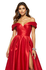 Rotes Schulterfreies Langes Ballkleid in A-Linie