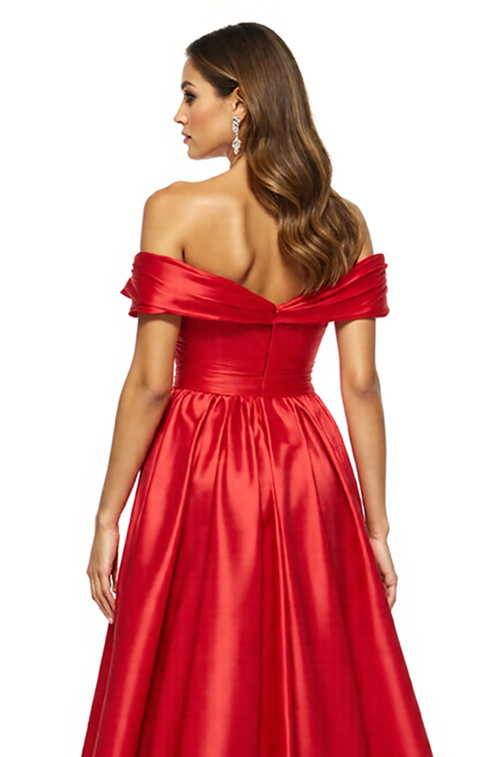 Rotes Schulterfreies Langes Ballkleid in A-Linie