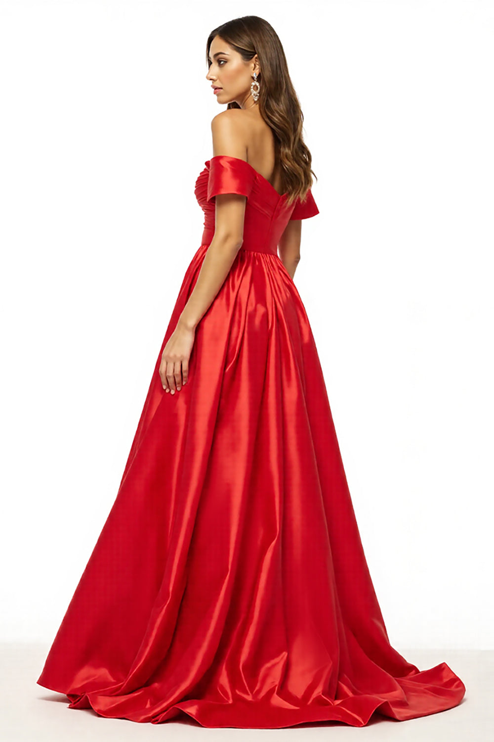 Schulterfreies Gerafftes A-Linie Ballkleid mit Schlitz