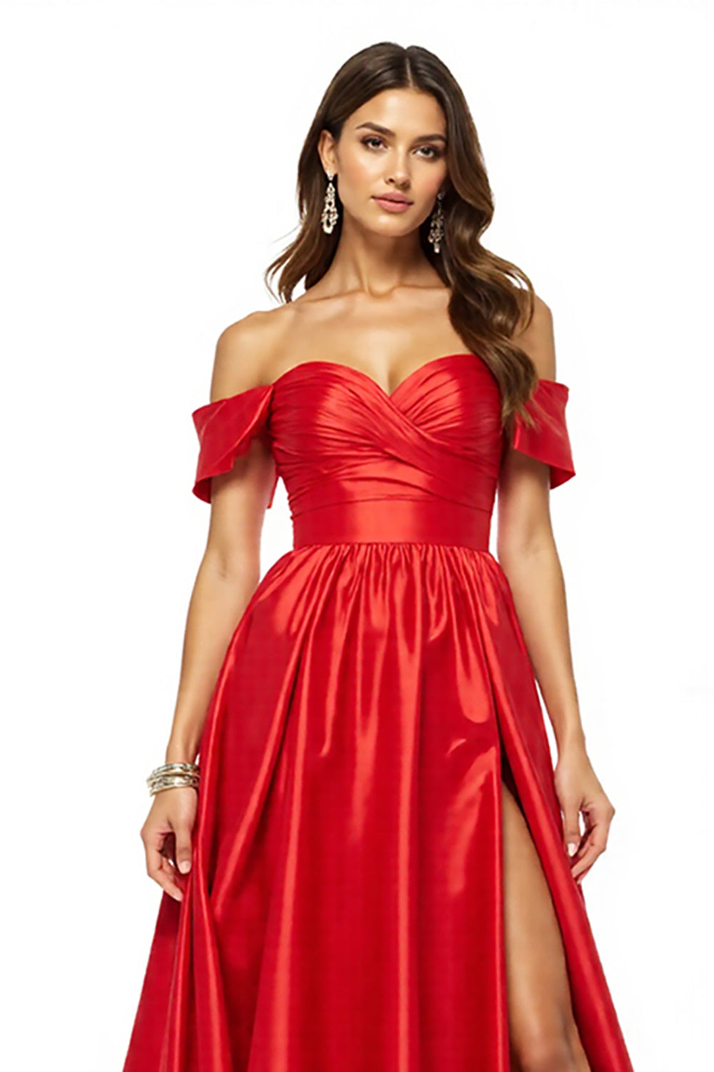 Schulterfreies Gerafftes A-Linie Ballkleid mit Schlitz