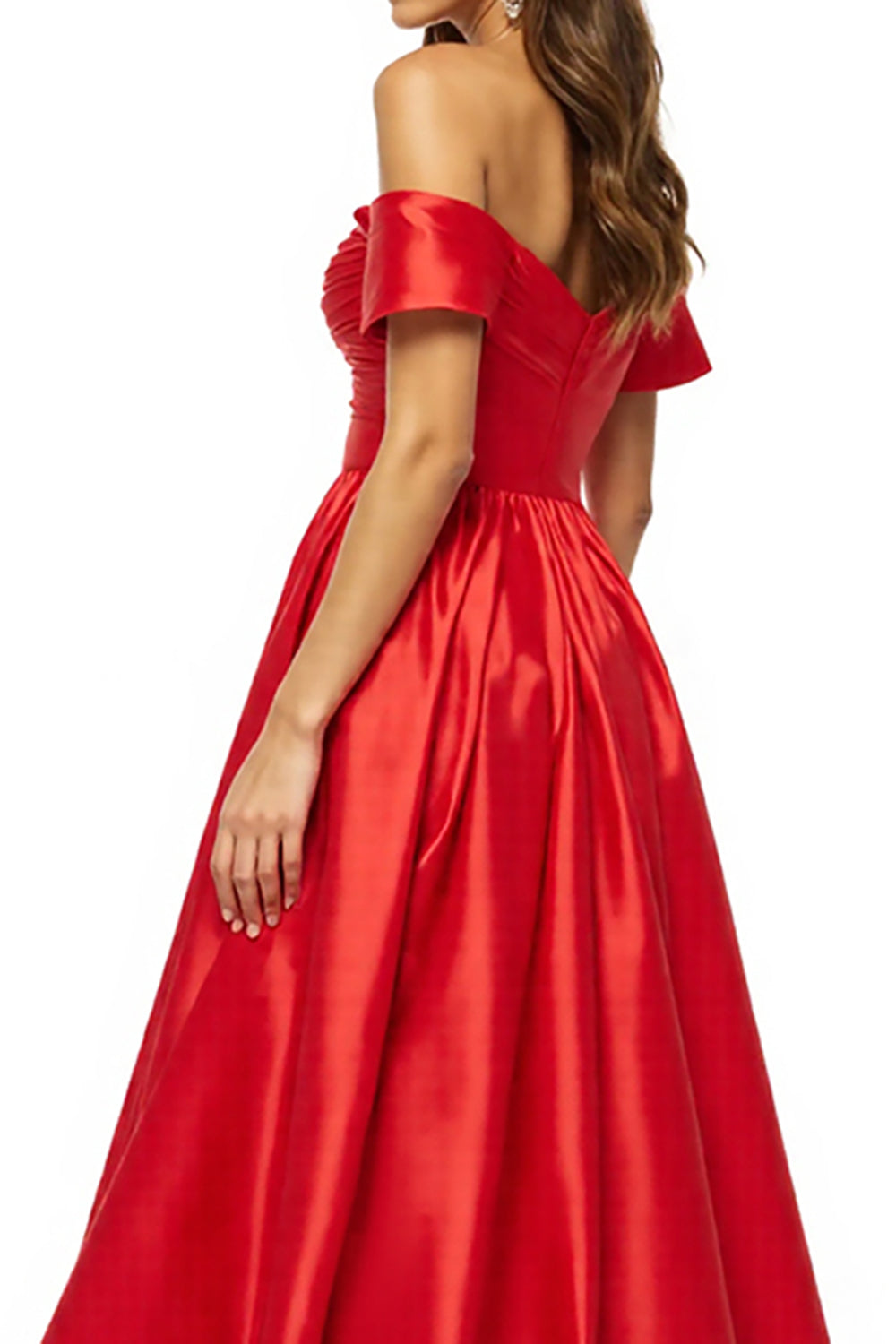 Schulterfreies Gerafftes A-Linie Ballkleid mit Schlitz