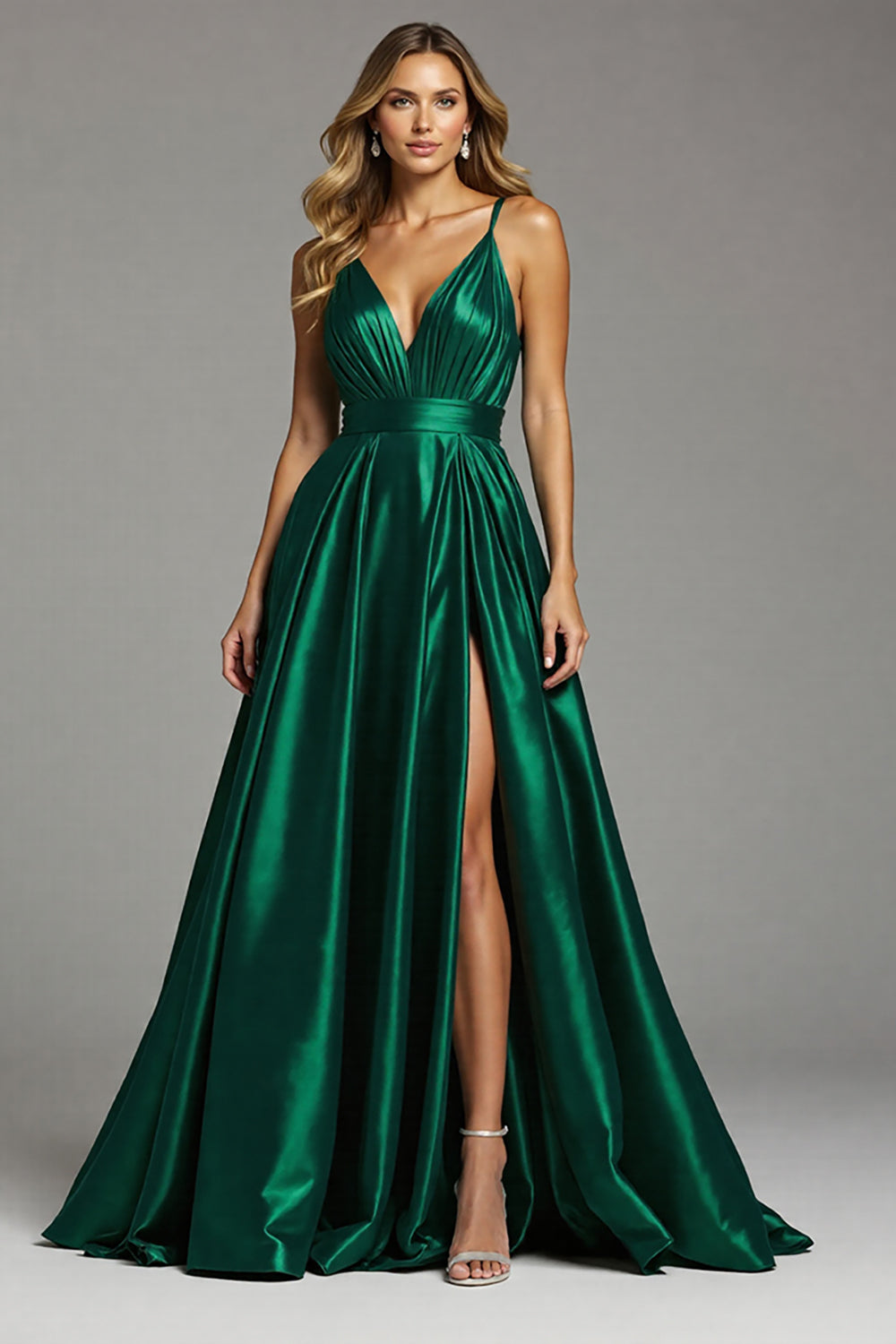Langes A-Linie Dunkelgrünes Ballkleid mit Rüschen