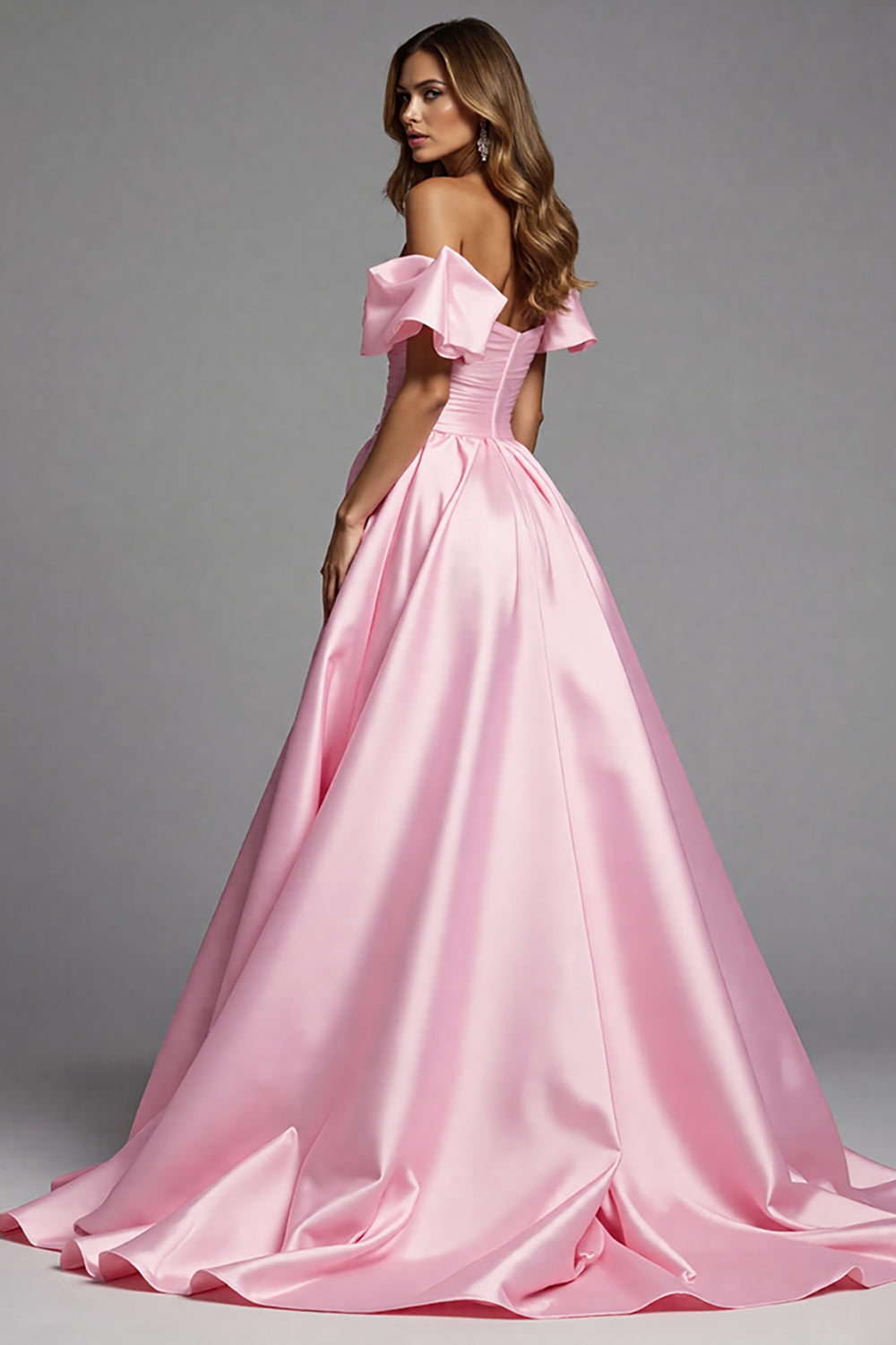 Rosa Herzausschnitt Gekräuseltes Ballkleid mit 3D-Blume