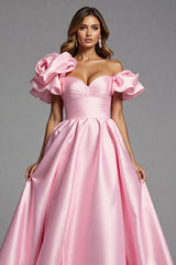 Rosa Herzausschnitt Gekräuseltes Ballkleid mit 3D-Blume
