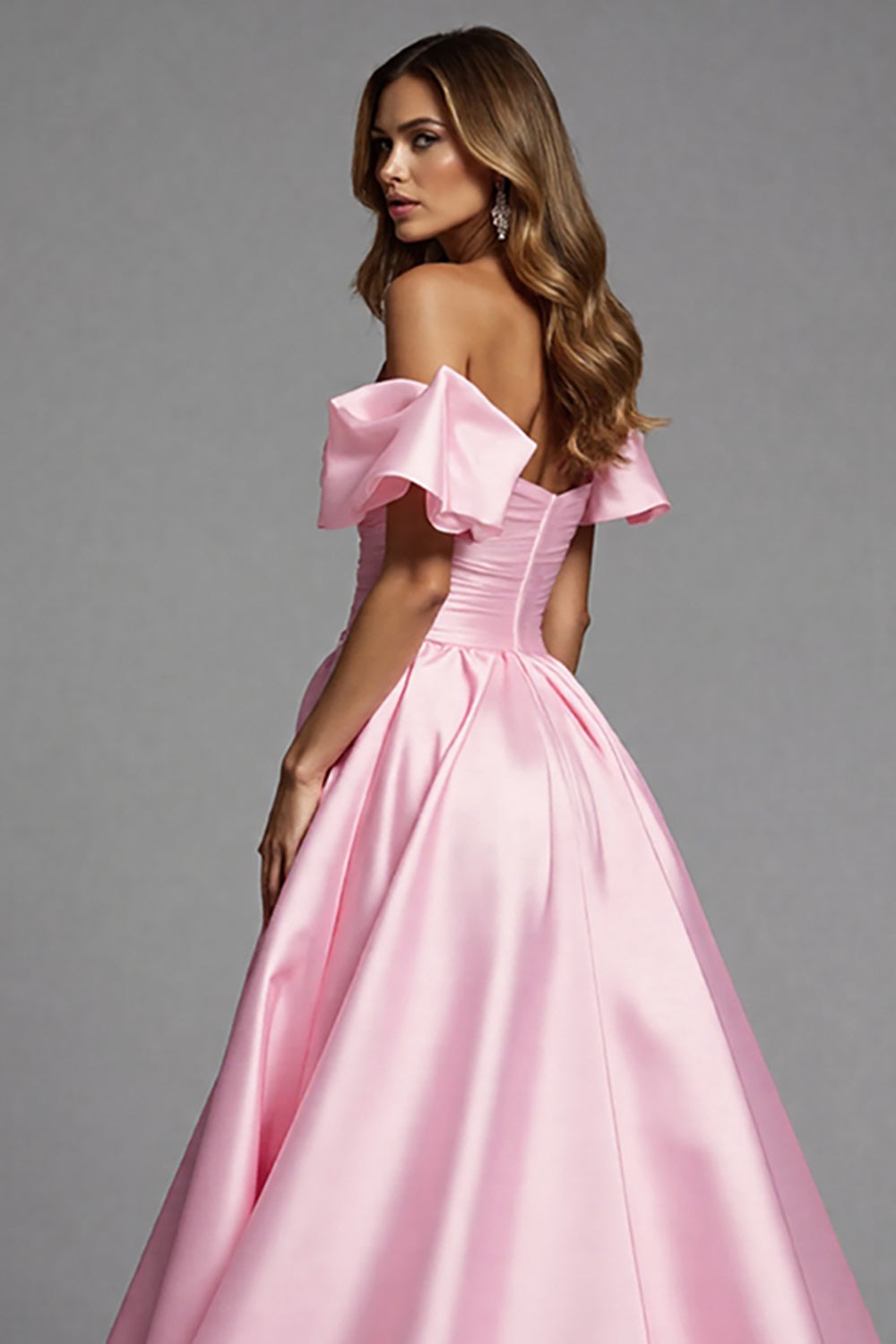 Rosa Herzausschnitt Gekräuseltes Ballkleid mit 3D-Blume