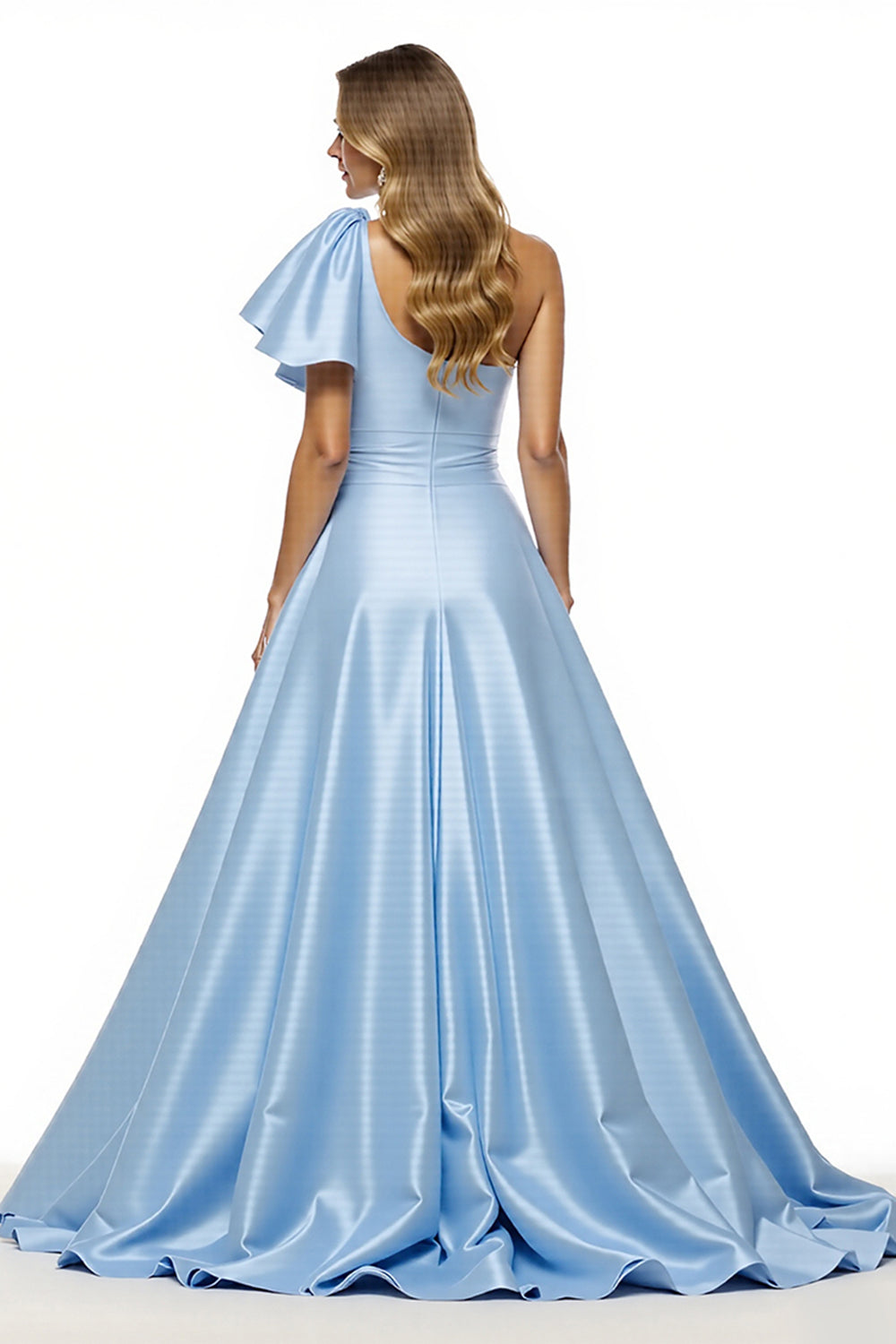 Blaues Perlen Ballkleid mit einer Schulter und Schlitz
