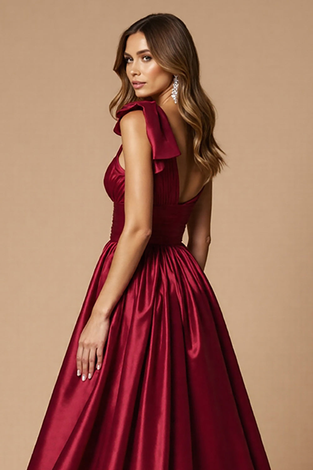 Ein Schulter Burgundy A-Linie Langes Ballkleid mit Schlitz