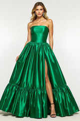 Dunkelgrünes A-Linie Satin Ballkleid mit Schlitz