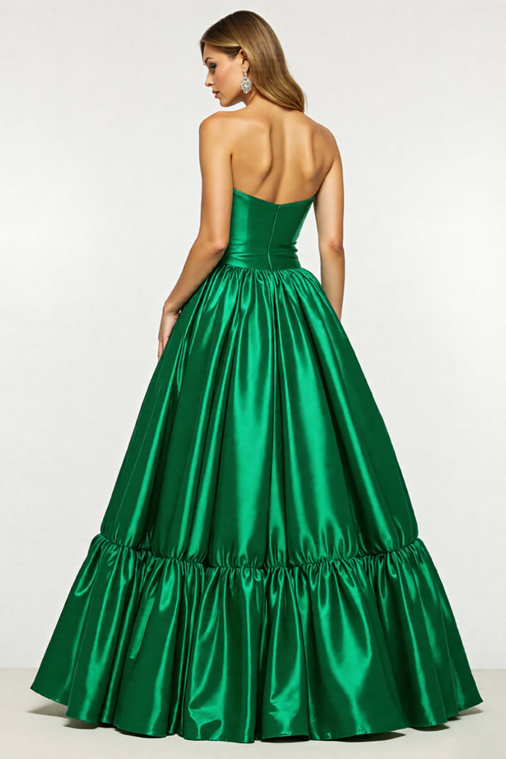 Dunkelgrünes A-Linie Satin Ballkleid mit Schlitz