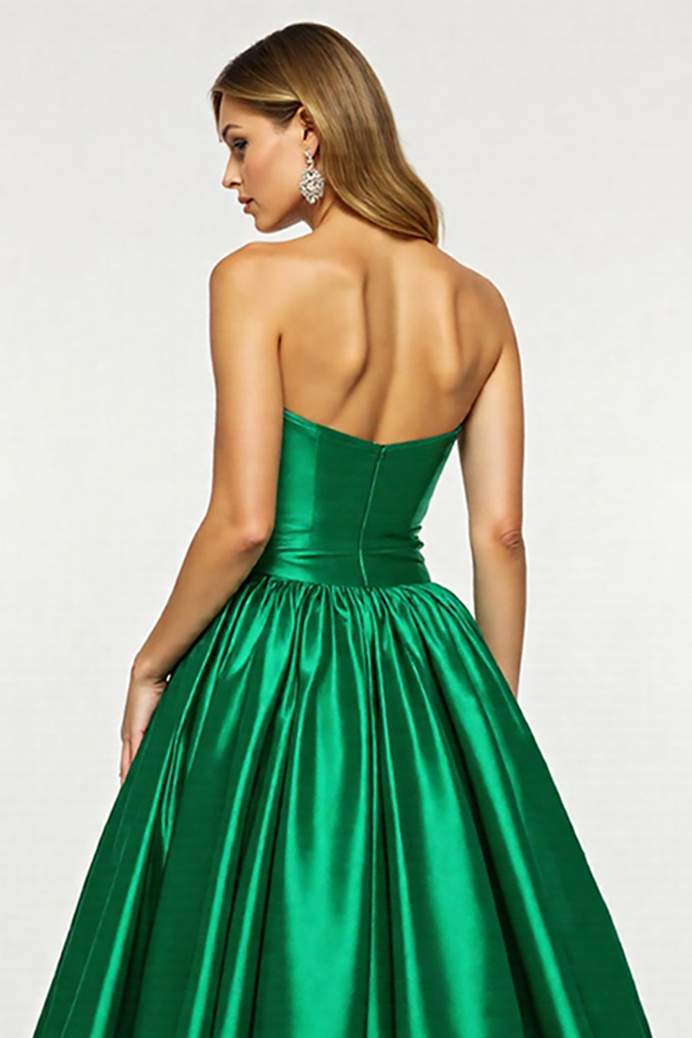 Dunkelgrünes A-Linie Satin Ballkleid mit Schlitz