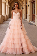 Blush A Linie Ballkleid aus Tüll mit Rüschen