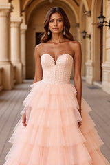 Blush A Linie Ballkleid aus Tüll mit Rüschen