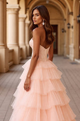 Blush A Linie Ballkleid aus Tüll mit Rüschen