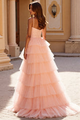 Blush Langes Ballkleid aus Tüll mit Applikationen
