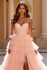 Blush Langes Ballkleid aus Tüll mit Applikationen